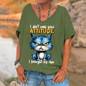 "I Don't Need Your Attitude I Brought My Own" Grumpy Cat V-Neck T-Shirt