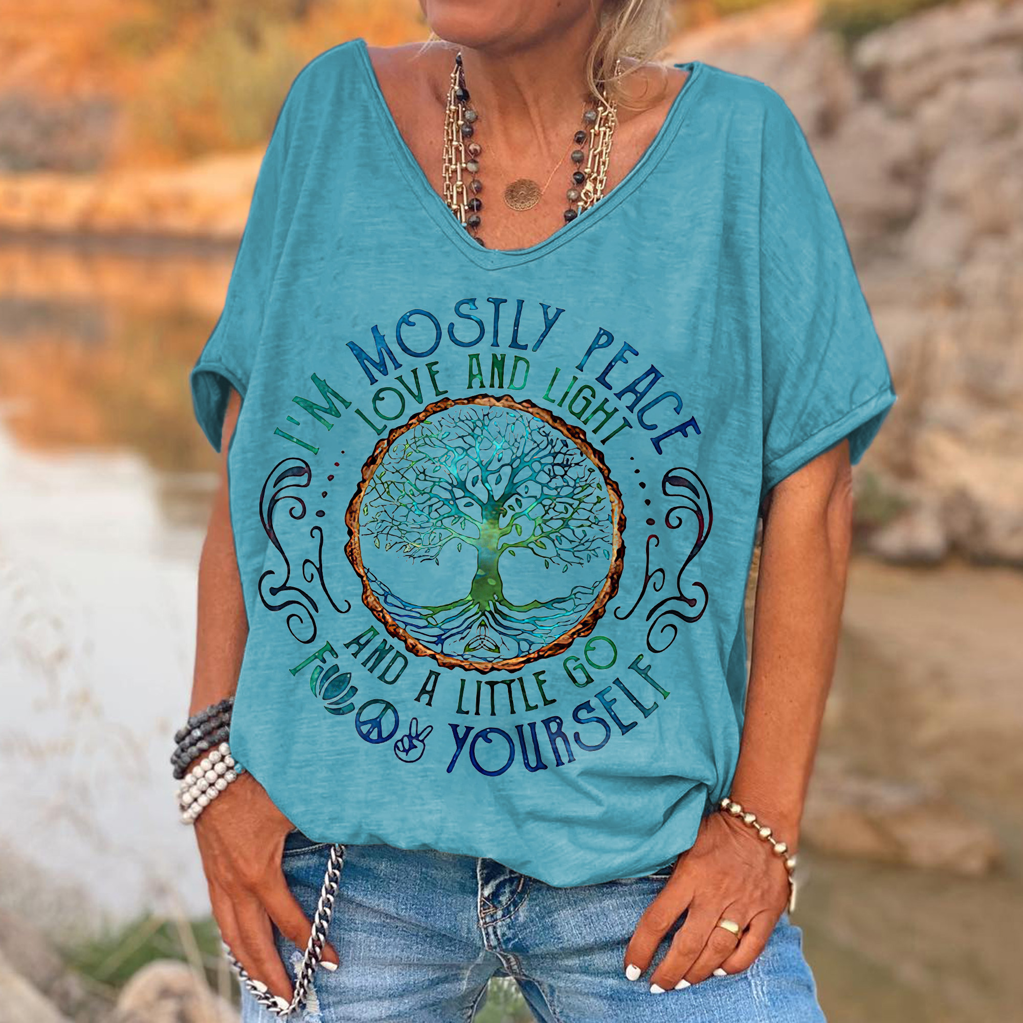 f293f2796036629e6bfe4128eeac0ffd I'm Mostly Peace Love And Light Printed Women's T-shirt - Image 2